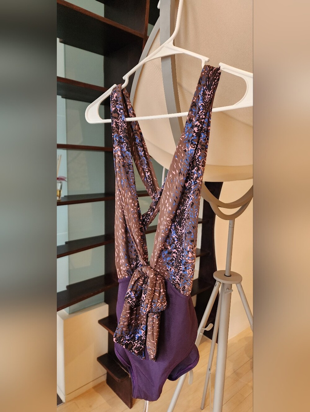 Balenciaga Purple Floral One-Piece Swimsuit With Deep V-Neck And Bow Tie Size M - Picture 3 of 9